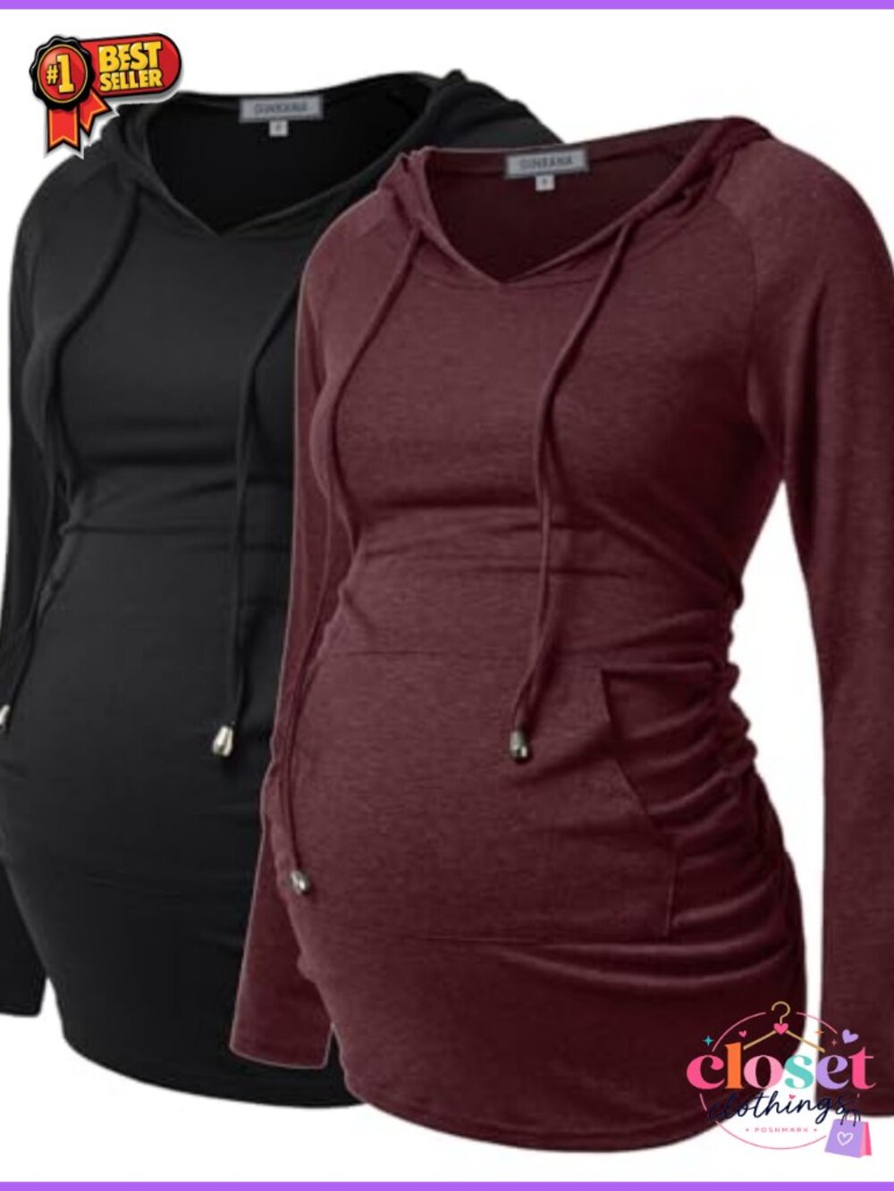 Maternity Hoodie Long Sleeve Pullover Top with Kangaroo Pocket